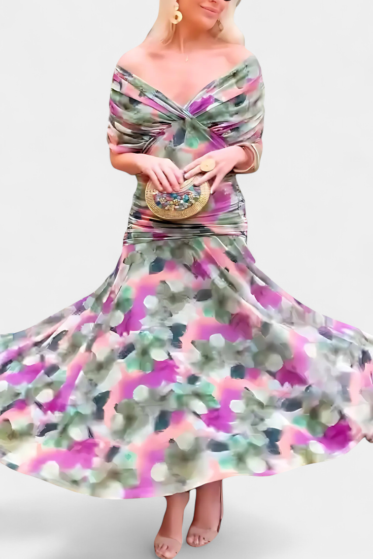 Summer women's floral V-neck maxi dress, long, elegant, and flowy for stylish comfort.