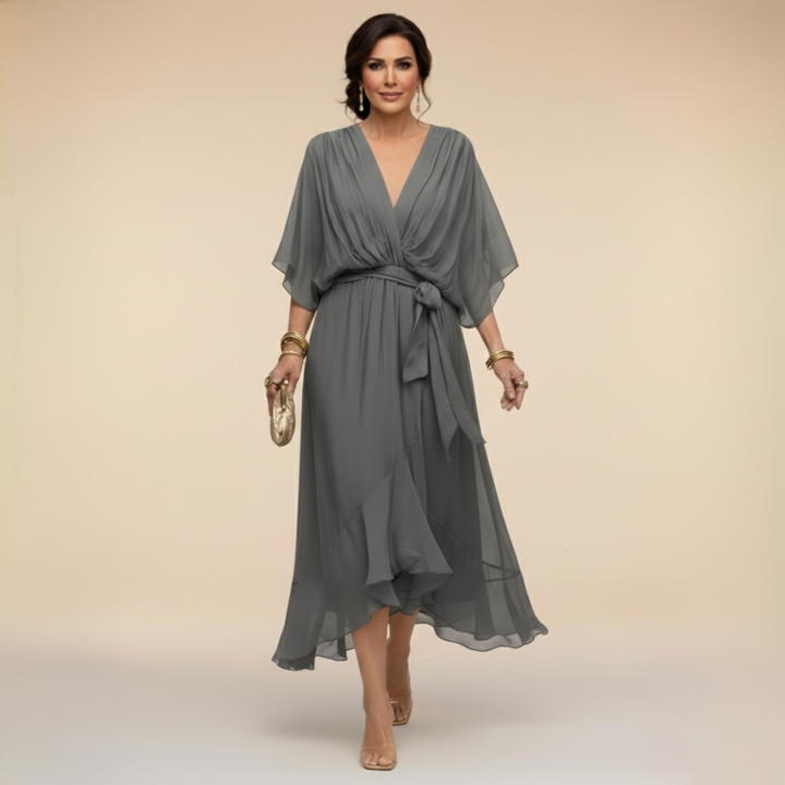 Chic women's elegant V-neck maxi dress with flowy sleeves, ideal for party, evening, or formal wear.