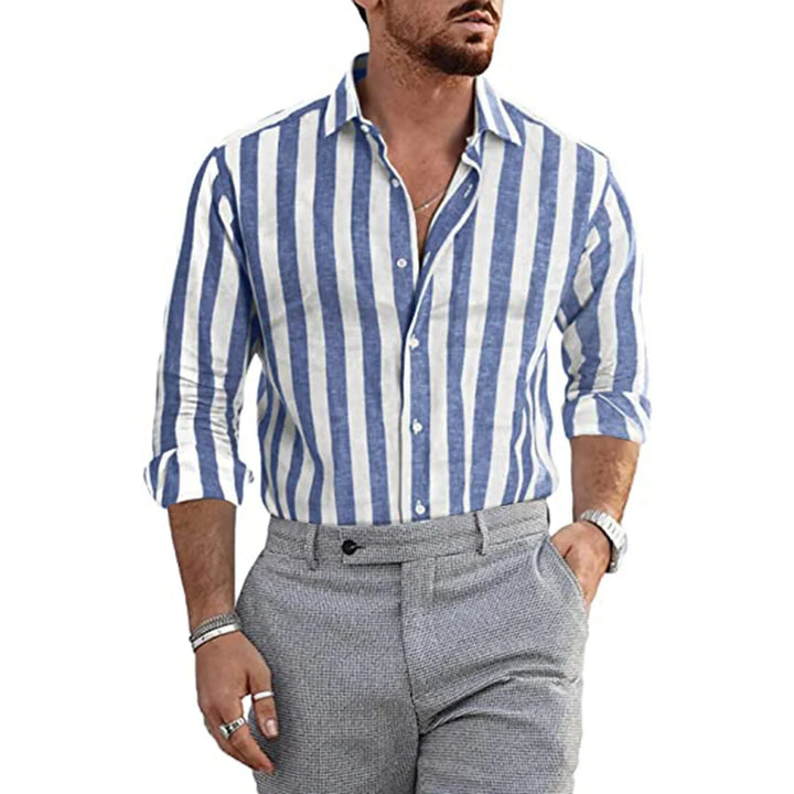 Men's stylish striped summer shirt with short sleeves & relaxed fit, perfect for casual wear or vacation.
