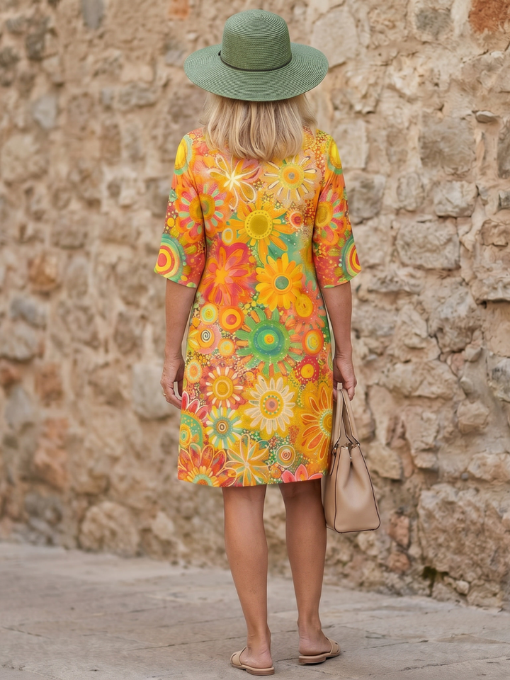 Comfortable multicolor floral relaxed fit dress, easy wear for spring season.