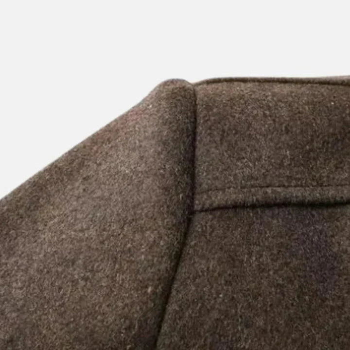 Formal men's stand collar overcoat, perfect for elegant layered looks in cold winter weather.