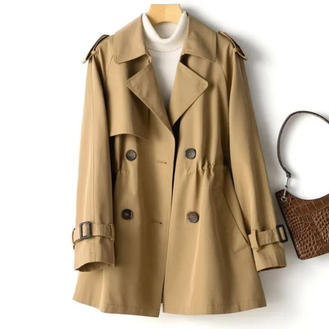 Stylish ladies trench coat, offering chic comfort. A versatile mid-length jacket for spring & fall outerwear.