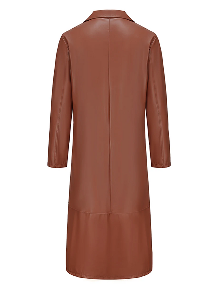 Timeless men's charcoal long coat, classic style, ideal for business and formal wear.
