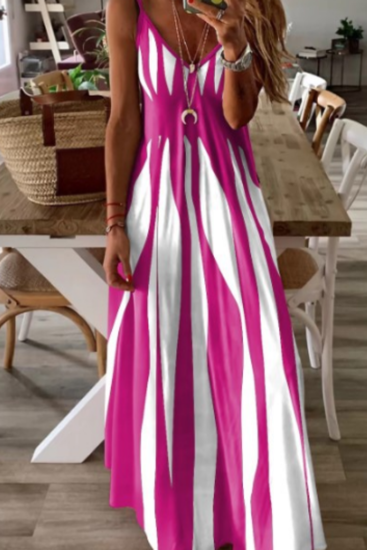 Stylish casual V-neck midi dress for women, sleeveless and flowy for effortless summer comfort.