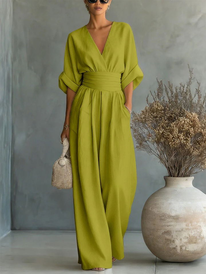 Sophisticated women's V-neck jumpsuit, an elegant choice for work, parties, or casual outings.