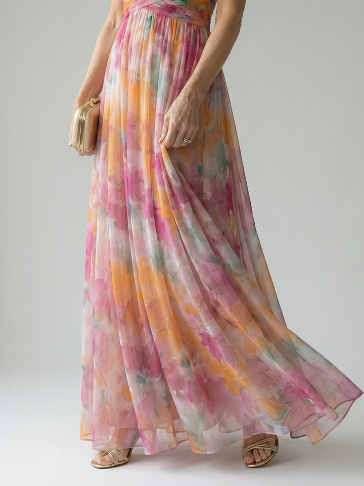 Elegant v-neck wrap maxi dress, comfortable and versatile women's casual wear.