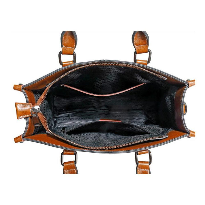 Stylish women's leather tote handbag with sturdy zipper, an elegant & practical everyday shoulder bag.