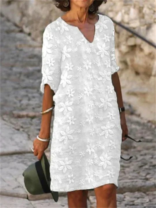 Vibrant floral print A-line summer dress. Soft, lightweight fabric ensures comfort for any woman.