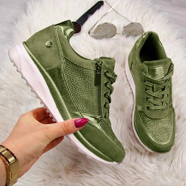 Supportive women's orthopedic sneakers with convenient zip-up closure for comfortable everyday wear.