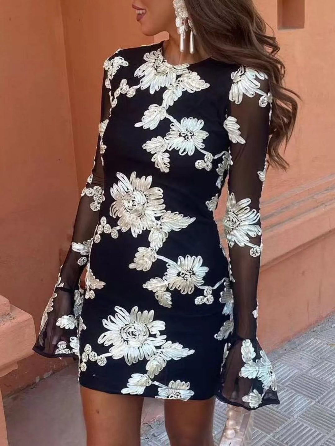 Fashionable women's floral mini dress. Elegant party dress, ideal for cocktail & special occasions.