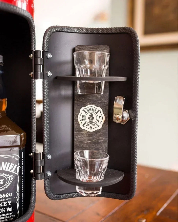 FireBar hidden bar: stylish, discreet drink storage in red & black. Ideal unique gift & home bar accessory.
