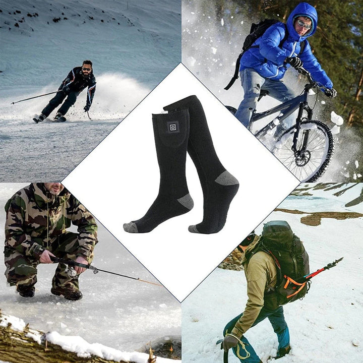 Unisex HeatWave heated socks protect feet from cold. Rechargeable for continuous warmth.
