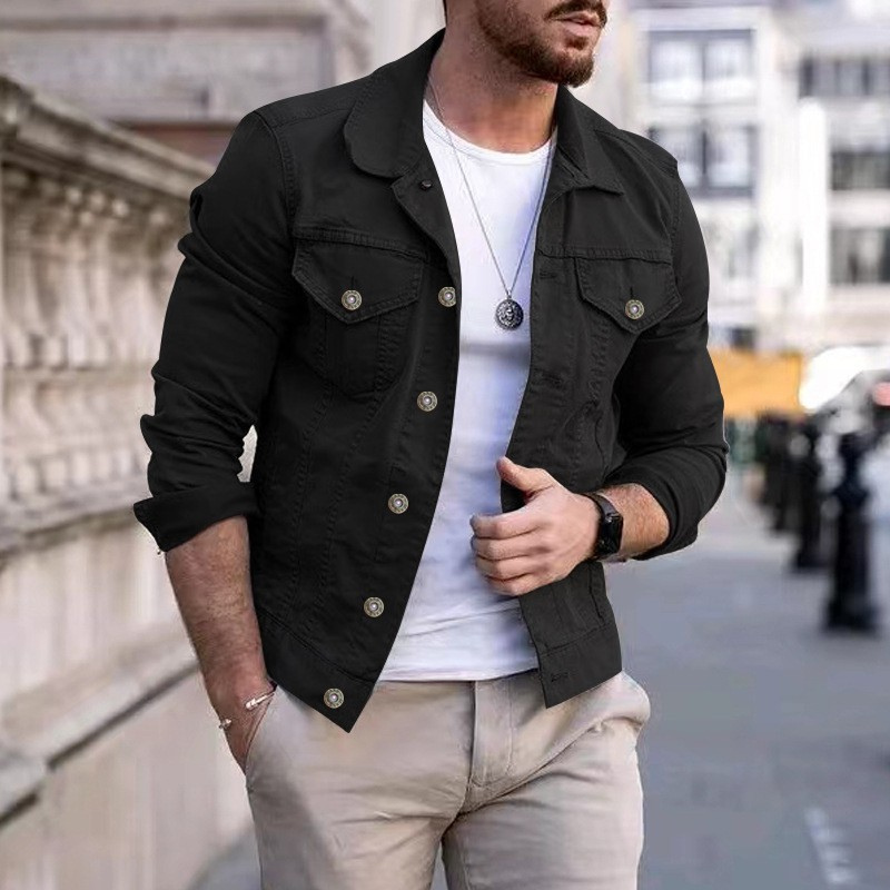 Versatile men's classic dyed denim jacket, a perfect regular fit casual outerwear piece for any occasion.
