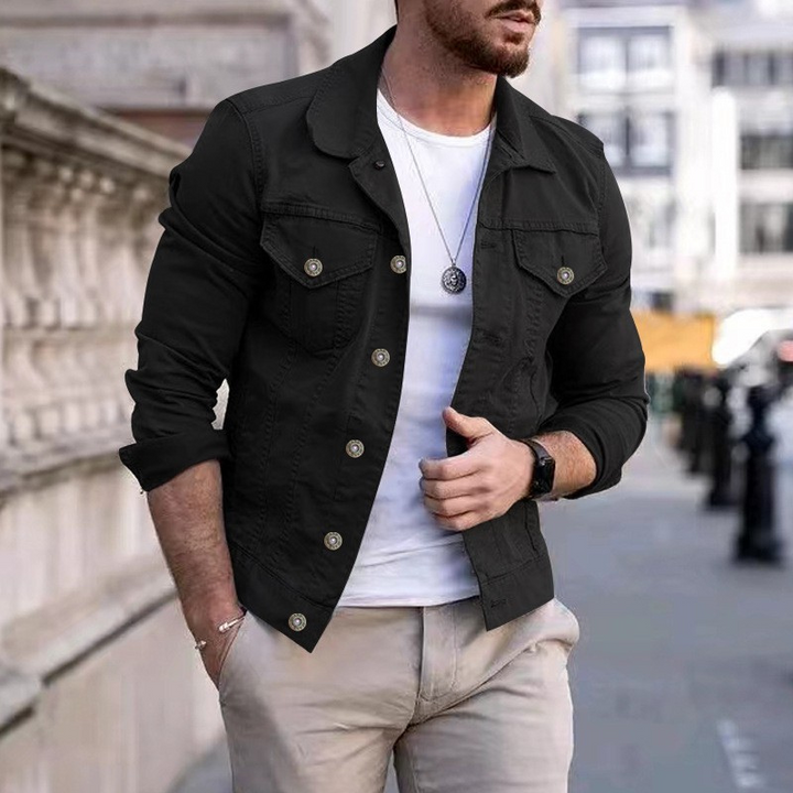 Versatile men's classic dyed denim jacket, a perfect regular fit casual outerwear piece for any occasion.