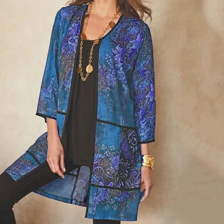 Fashionable women's print sun protection blouse. Elegant long sleeve top for casual spring & summer wear.