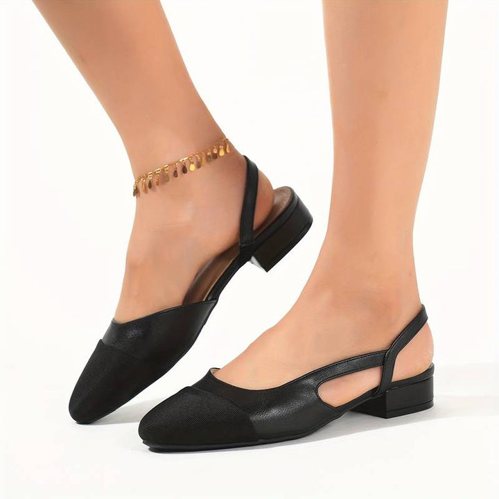 Beige & black women's classic chic slingback ballerinas, versatile and comfortable footwear.