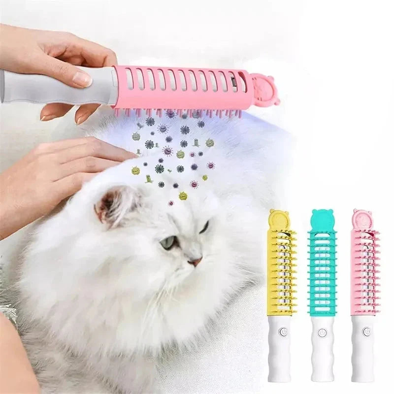 Electric pet brush: gentle heated grooming for happy cats & dogs, detangles fur comfortably.