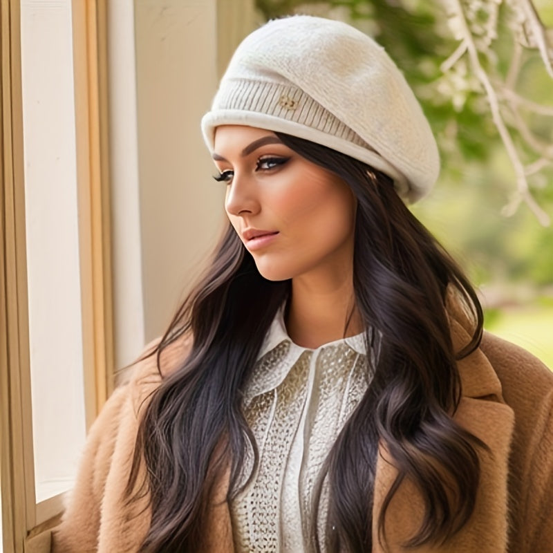 Versatile women's beret, knitted for warmth. An elegant winter accessory & chic headwear.