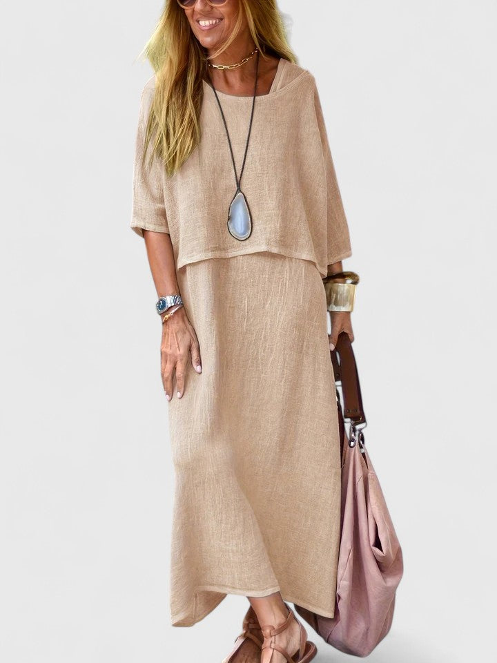 Elegant women's two-piece top and skirt set, perfect for versatile day-to-night wear. Comfortable & chic.