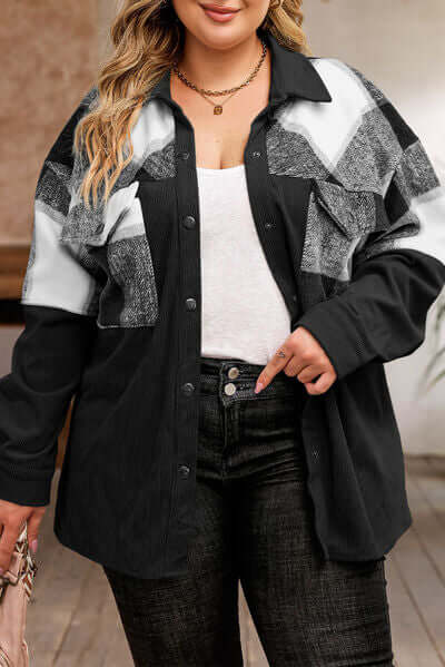 Plus Size Plaid Shacket Jacket For Women's