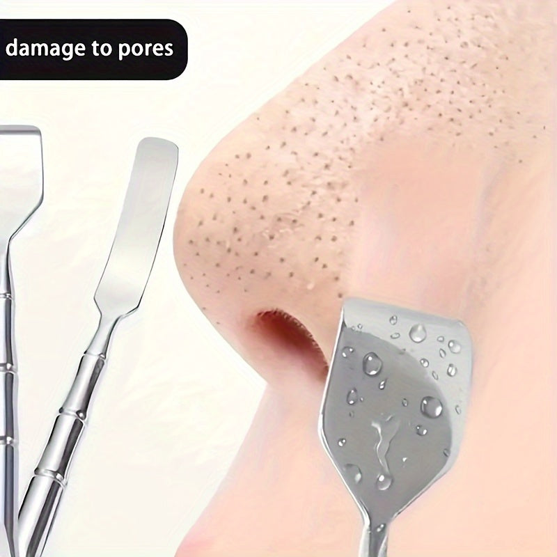 Stainless steel pore cleanser and exfoliator for acne & blackhead removal, achieving clear, healthy skin.