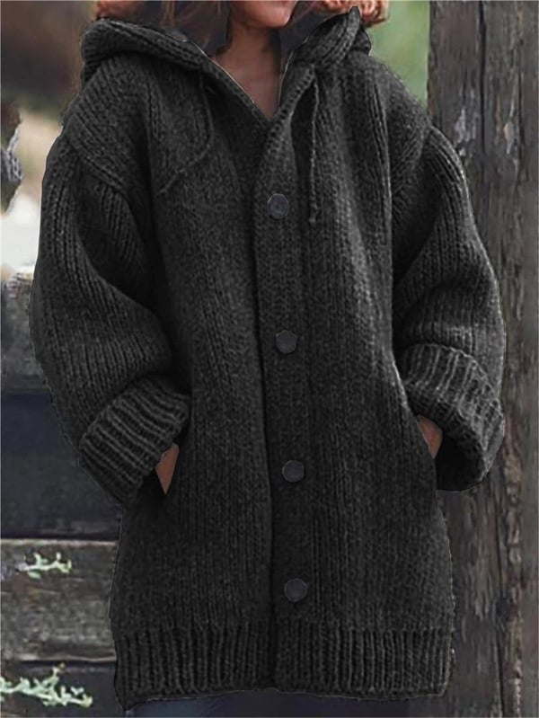 Soft knit hooded oversized cardigan for women, a stylish layering piece for autumn and casual wear.