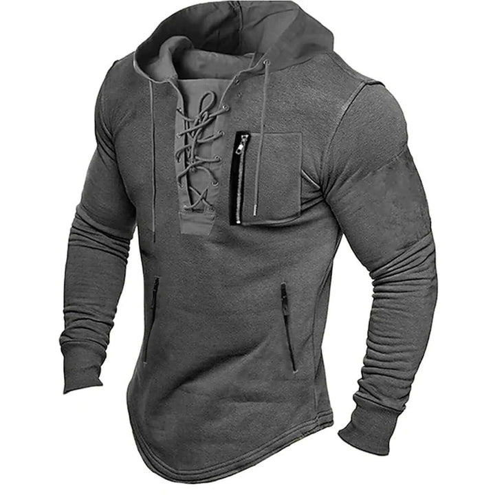 Men's Vintage Lace-Up Hoodie - Casual Comfort and Style