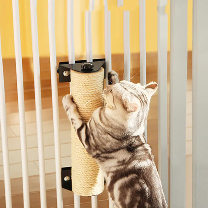 Cat's wall-mountable sisal scratching roller for door frames, protecting furniture & enriching feline play.
