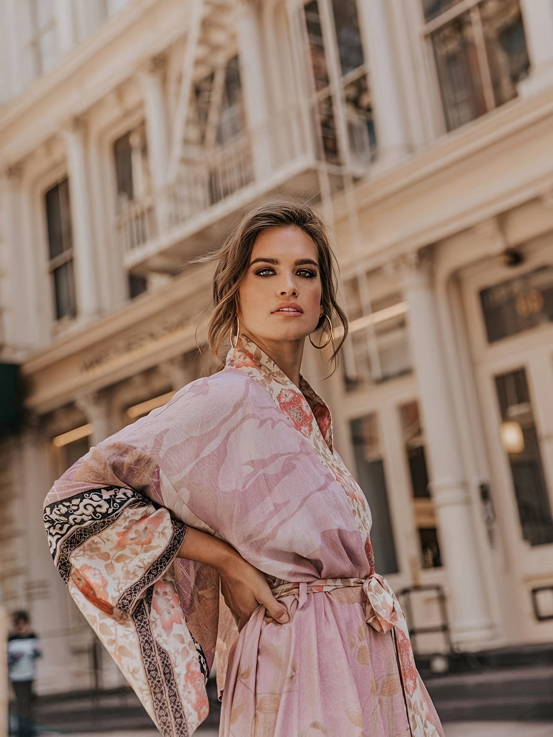 Boho chic women's floral print kimono cardigan, offering a stylish and breezy lightweight feel.