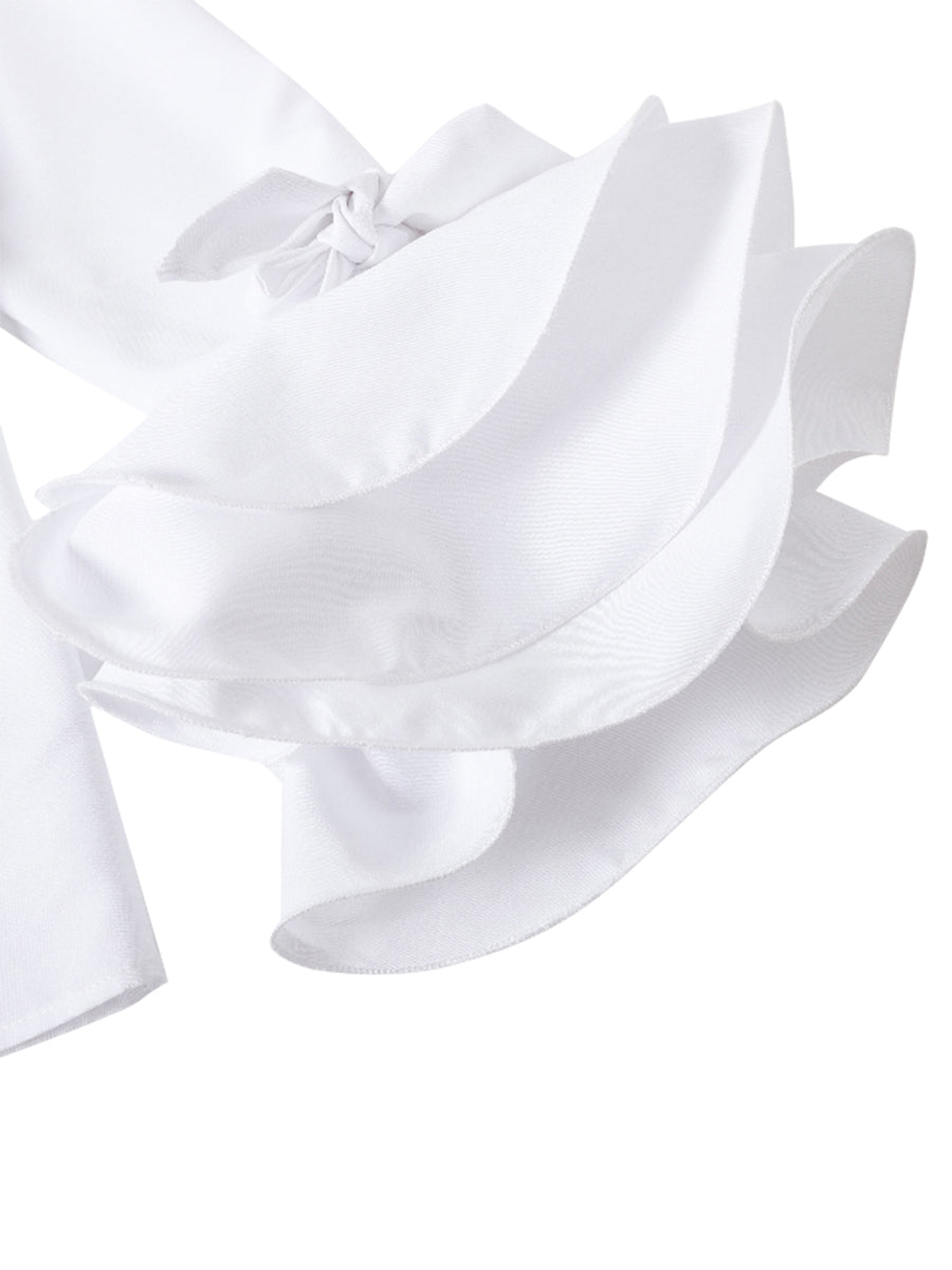 Feminine women's tiered ruffle blouse. Elegant button-up top with chic flare sleeves, great for any occasion.
