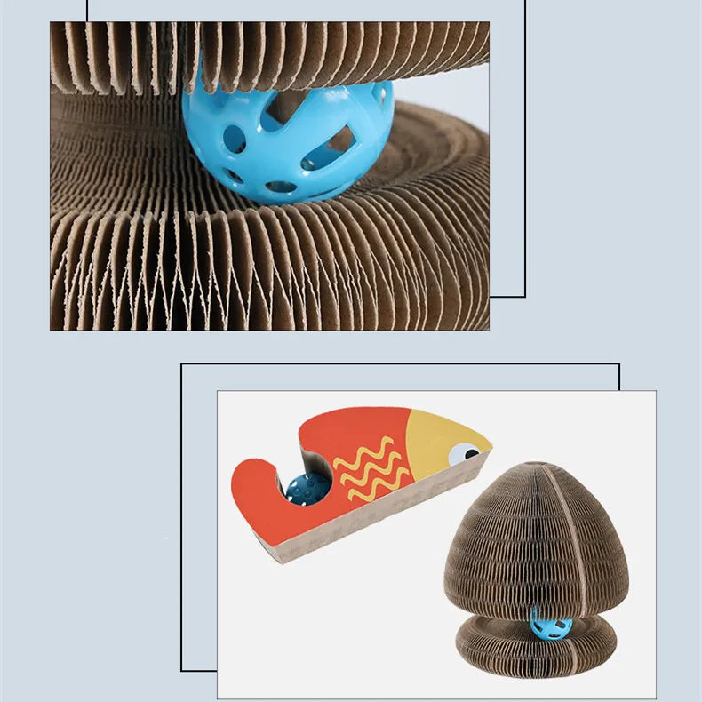 Multi-level cat interactive scratcher & play tower with rolling ball toy. Great pet supplies for cats.