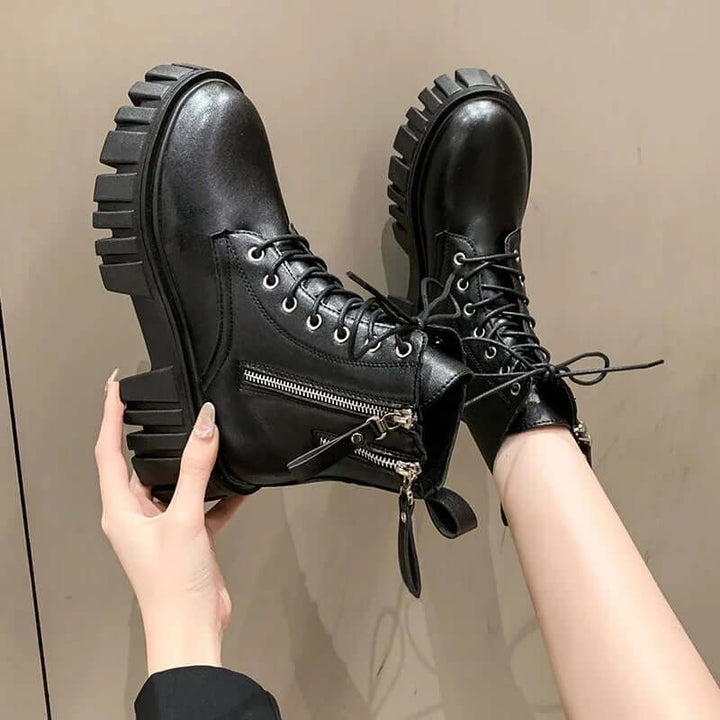Women's Chunky Zip Lace-Up Boots