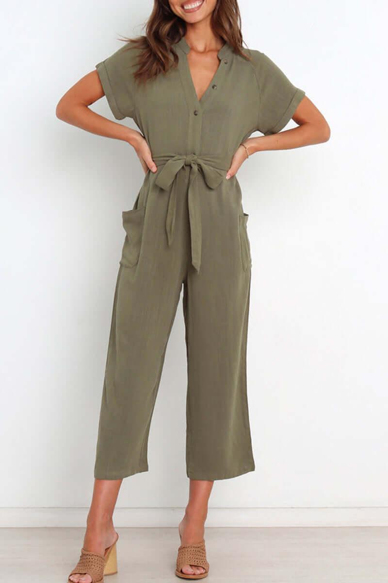Women's V-Neck Button-Down Jumpsuit