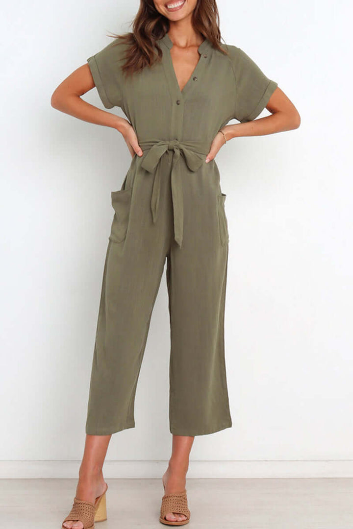 Women's V-Neck Button-Down Jumpsuit