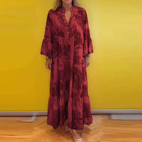 Flattering women's floral midi wrap dress with a distinctive all-over tree design, a chic summer fashion piece.