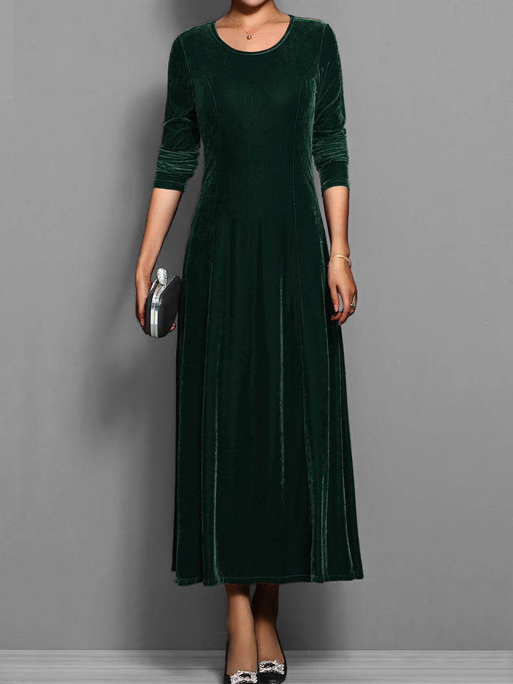 Women's elegant full-length maxi dress with long sleeves & a beautiful flared silhouette, day to evening wear.
