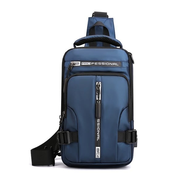Waterproof tech messenger bag for men, secure compartments, durable for daily commute.