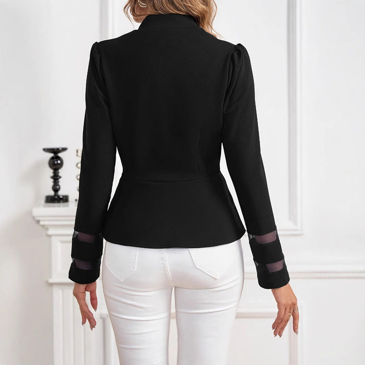 Stylish women's peplum blazer, slim-fit and structured, adding an elegant touch to work or smart casual outfits.