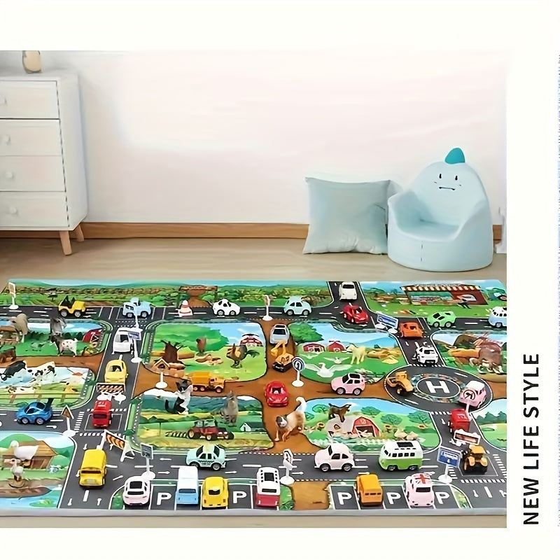 Educational kids play mat: immersive farm adventure & traffic road map. Develops early learning & motor skills.
