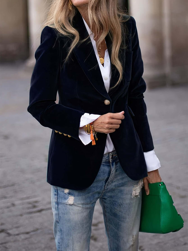 Women's Green Blazer with Golden Buttons