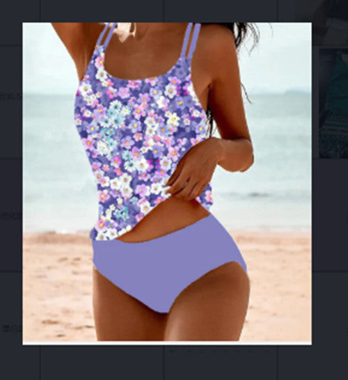 Women's comfortable printed tankini, ideal for summer vacation, beach trips, and stylish swimwear.