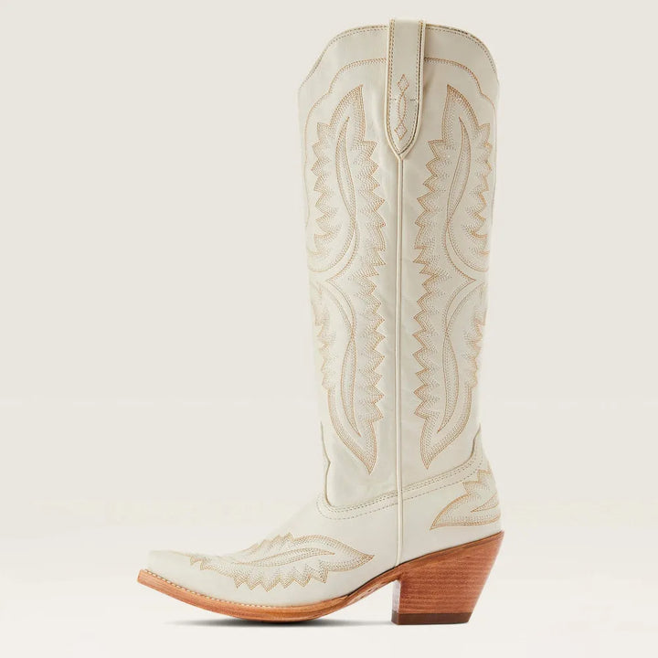 Abstract patterned women's zipped tall boots with a sleek pointed toe, perfect for autumn fashion.