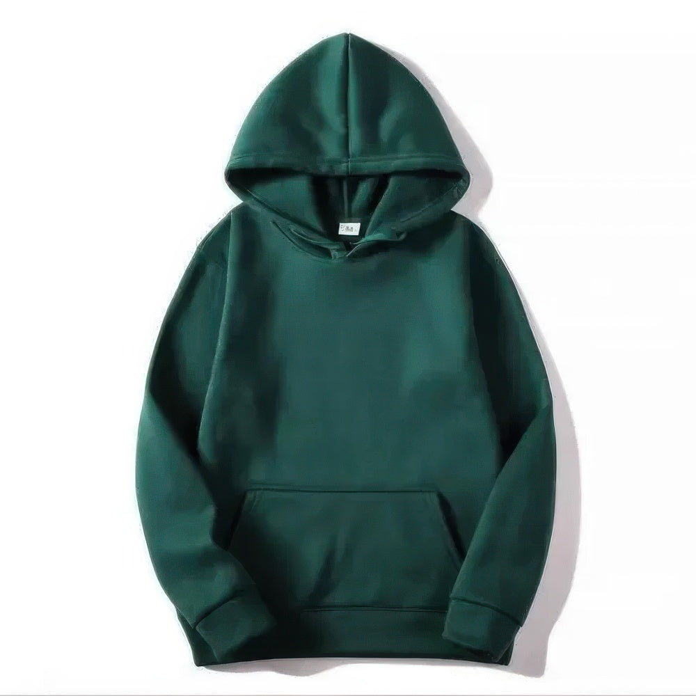 Front view of a comfy unisex relaxed fit hoodie. Perfect casual sweatshirt for everyday warmth and style.
