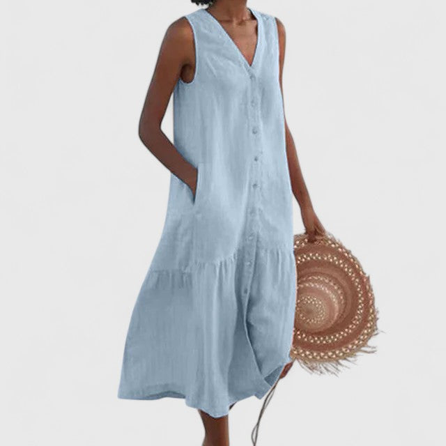 Women's comfortable summer midi dress. Effortless, stylish & lightweight for everyday casual wear.