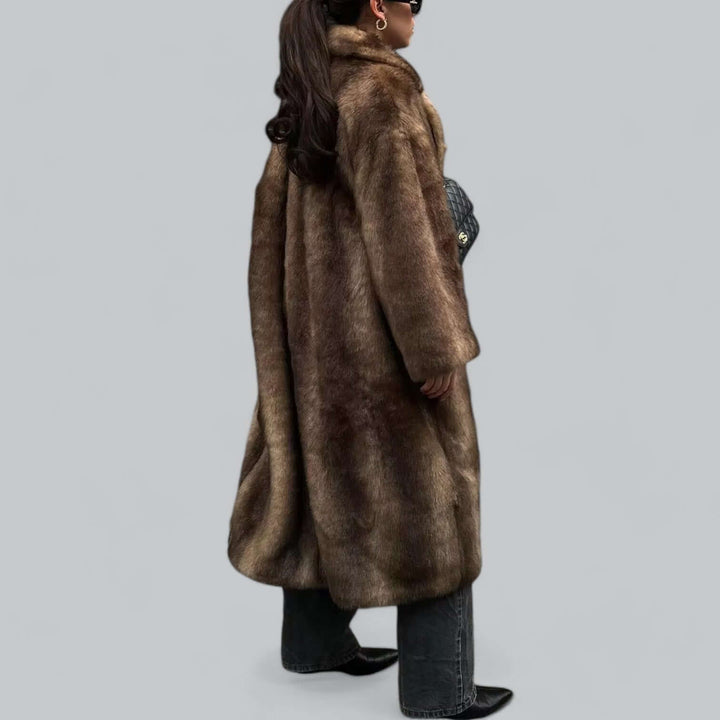 Elegant Faux Fur Long Trench Coat