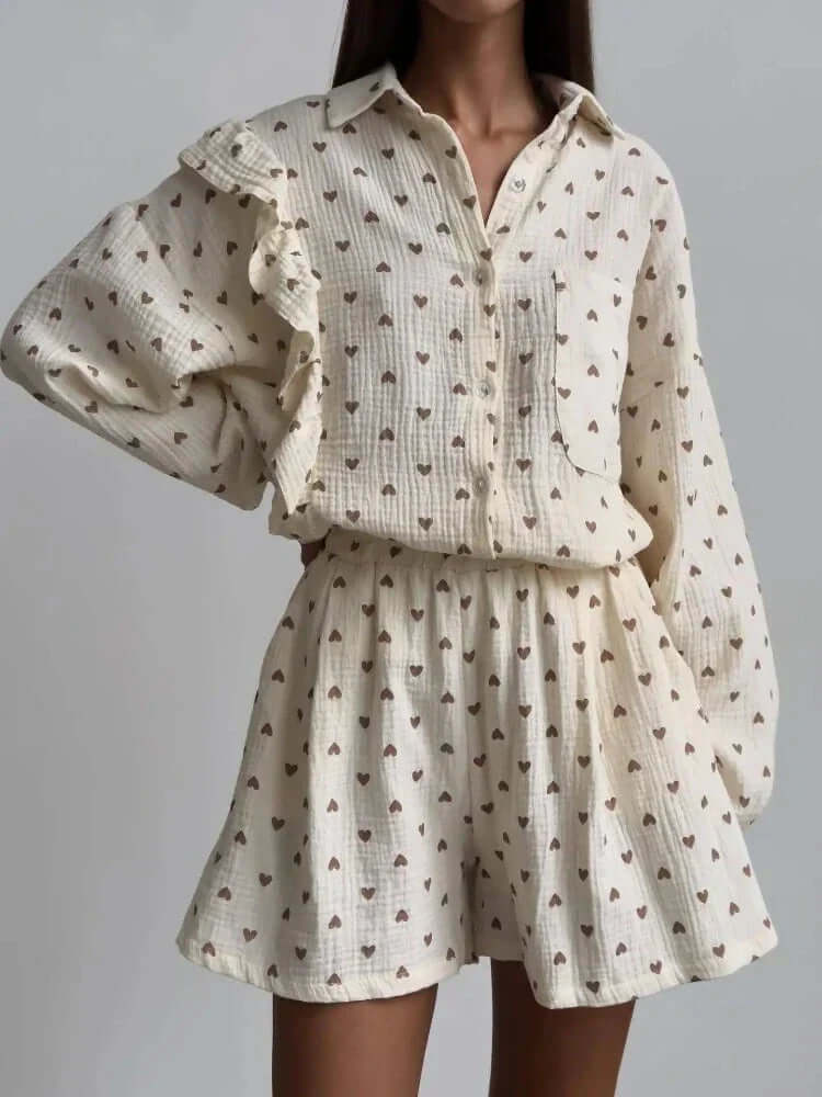 Women's Ruffled Blouse & Shorts Co-ord Set
