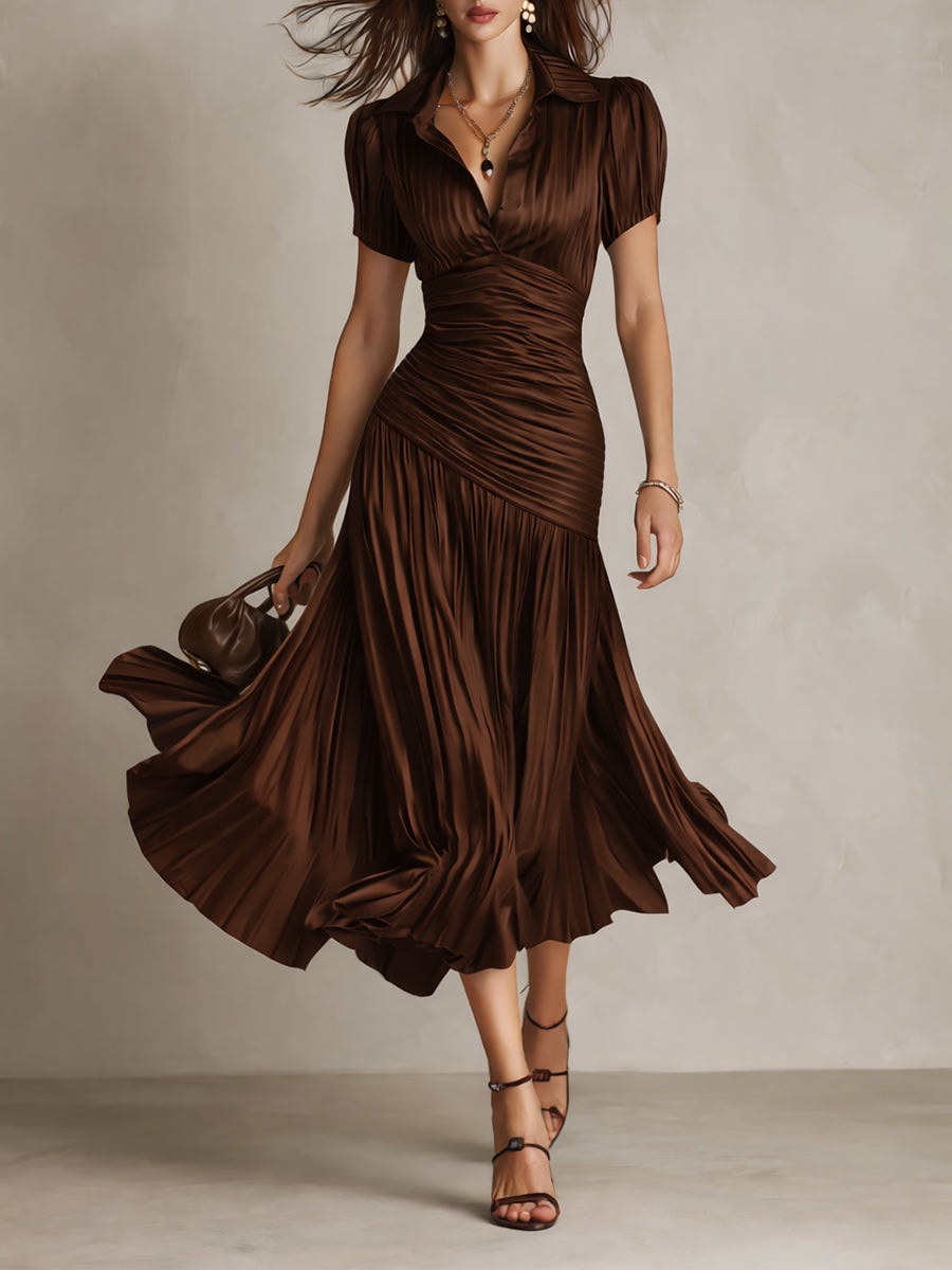 Dark blue, white & red striped midi dress for women, offering a classic retro elegant look.
