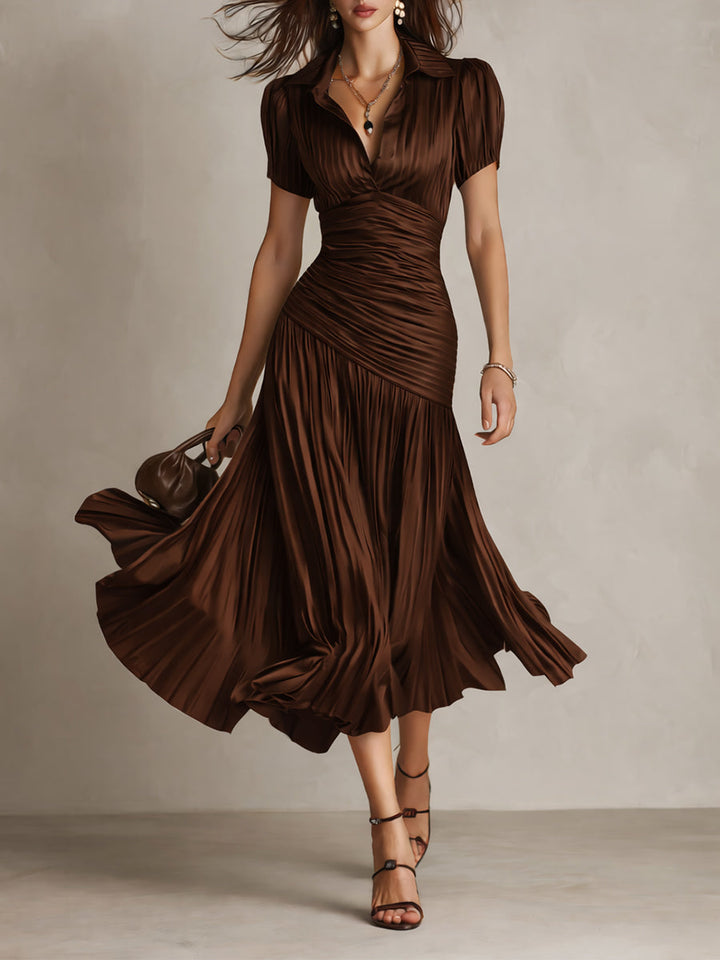 Dark blue, white & red striped midi dress for women, offering a classic retro elegant look.