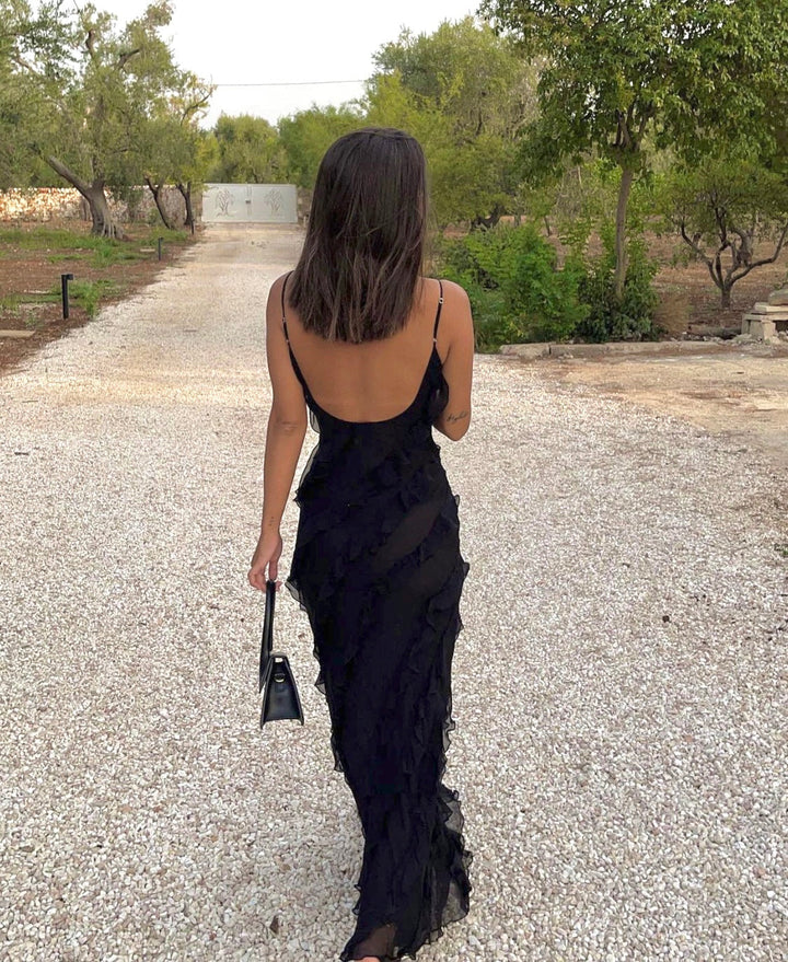 Versatile formal ruffled maxi dress for women, perfect for events, party, or wedding guest.