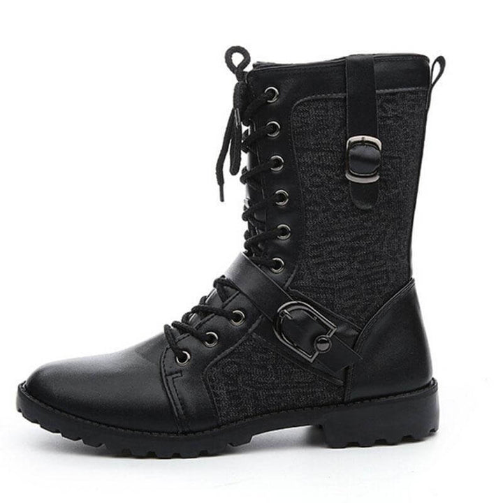 Men's PU Leather Lace-Up Boots with Buckle